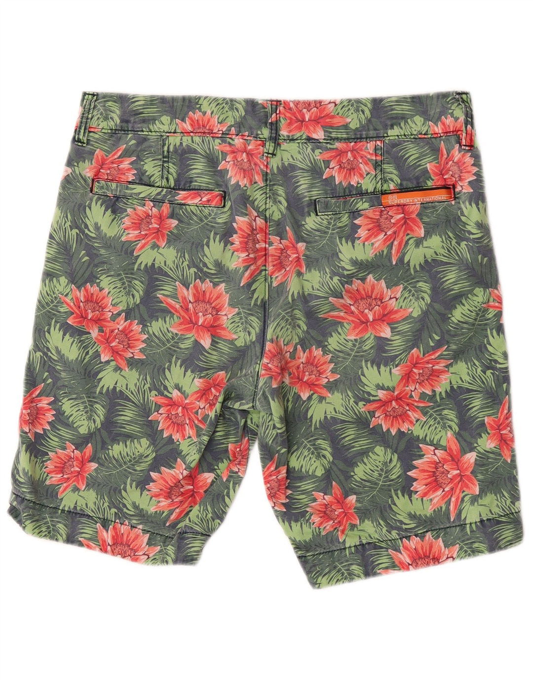 Superdry Herren-Chinoshorts, Größe M, W32, grüne Baumwolle mit Blumenmuster
