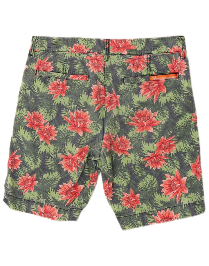 Superdry Herren-Chinoshorts, Größe M, W32, grüne Baumwolle mit Blumenmuster