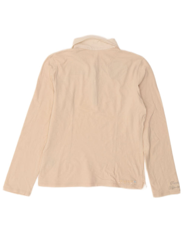 La Martina Damen Grafik-Langarm-Poloshirt UK 14 Large Beige Baumwolle