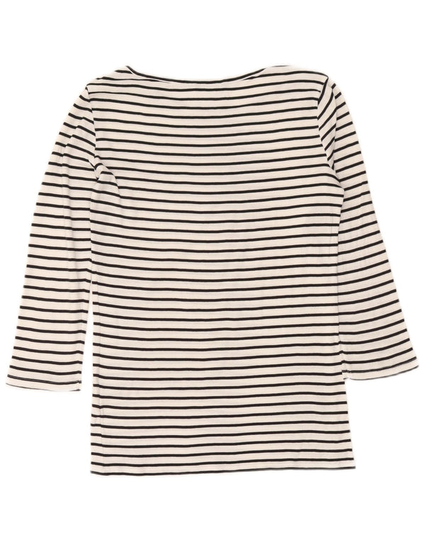 Benetton Damen-Top mit 3/4-Ärmeln, UK-Größe 10, Größe S, weiß, gestreift, Baumwolle, nautisch