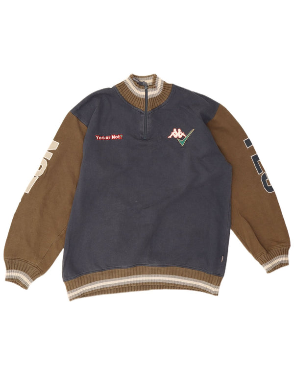 Kappa Herren-Sweatshirt mit grafischem Reißverschluss, 2XL, Marineblau, Farbblock