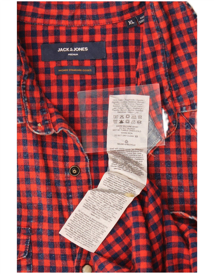 Jack & Jones Herren-Flanellhemd XL aus roter Gingham-Baumwolle