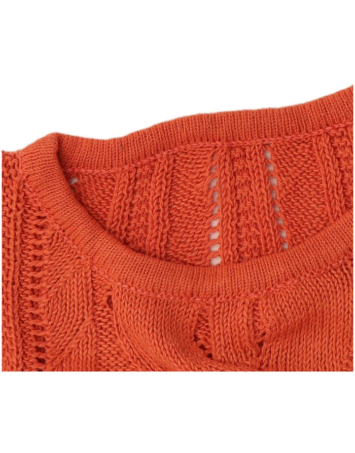 VINTAGE Damen Pullover mit Rundhalsausschnitt UK 14 Mittelorange