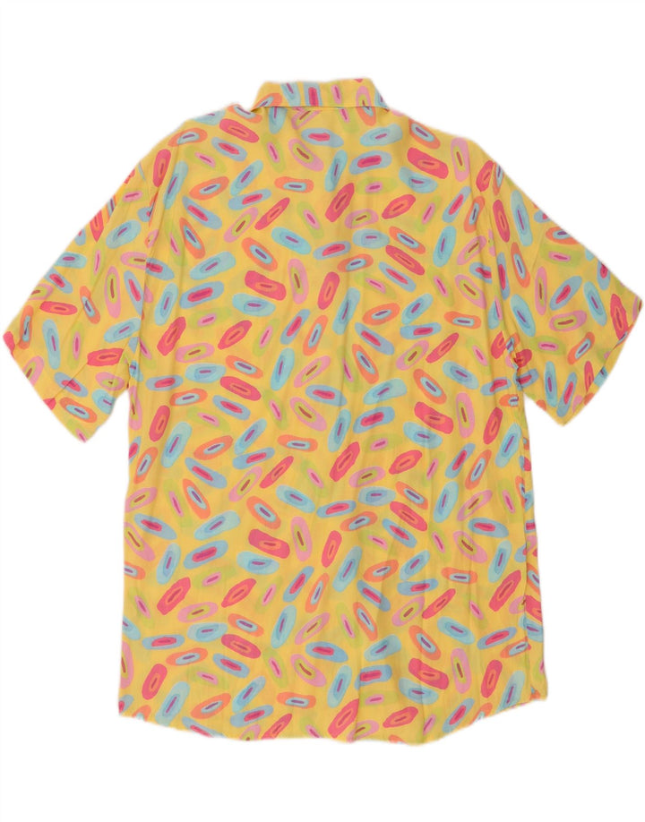 Benetton Damen-Kurzarm-Oversize-Hemd, Gr. 10, klein, gelb, geometrisch