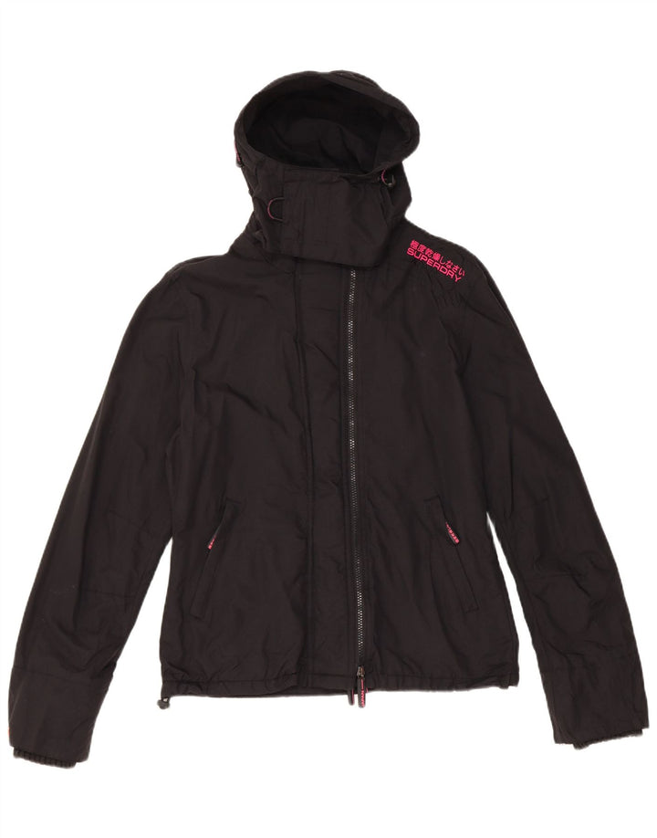 Superdry Damen-Windbreakerjacke mit Kapuze, UK 14, Mittelschwarzes Nylon