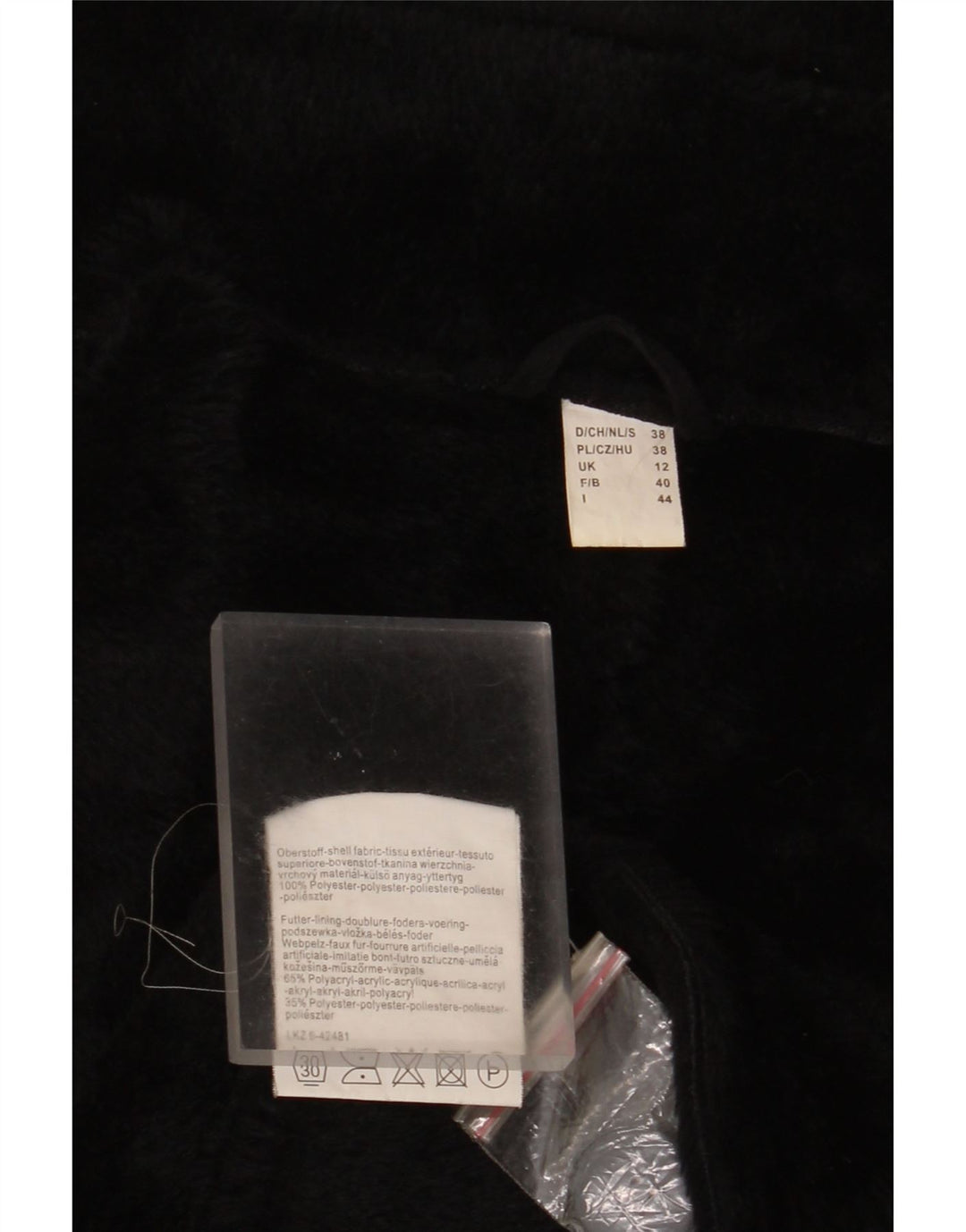 Vintage Damen Sherpa Overcoat UK 12 Medium Schwarz Polyester