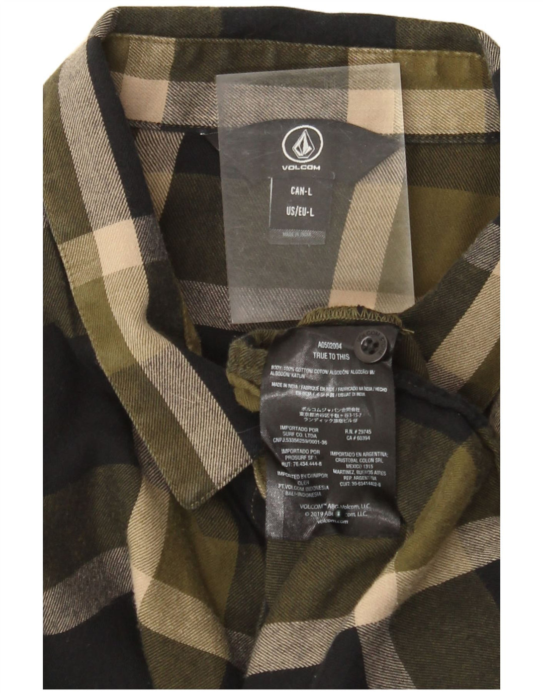 VOLCOM Herren-Flanellhemd, groß, Khaki, kariert, Baumwolle