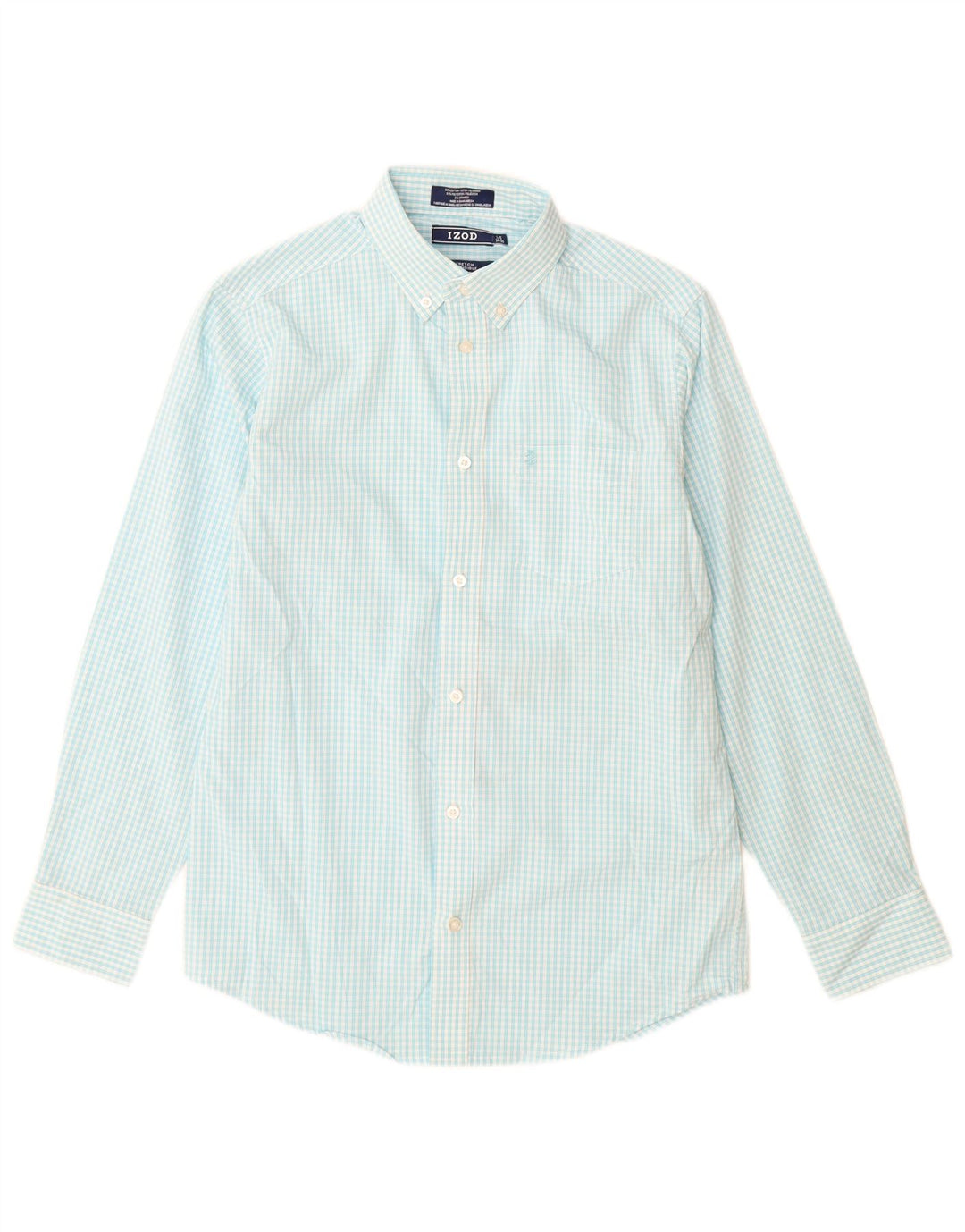 Izod Stretch-Hemd für Jungen, 14–15 Jahre, groß, blaues Gingham-Baumwolle