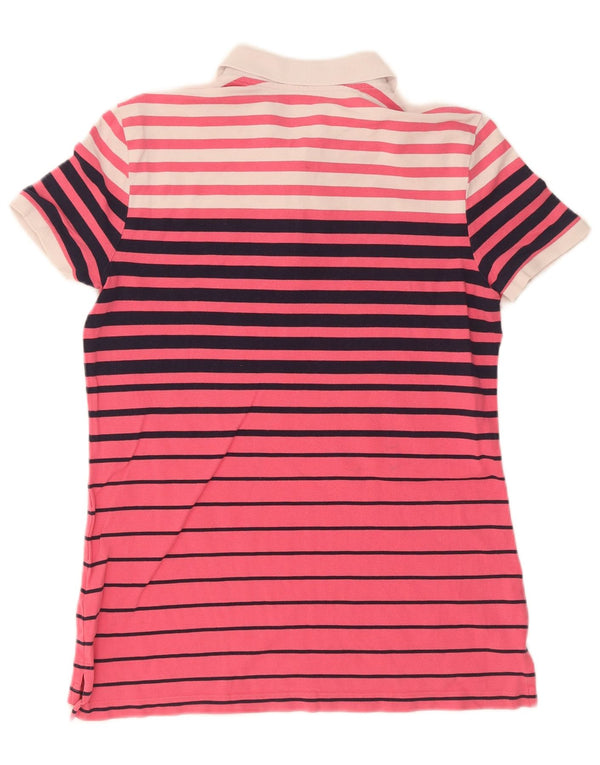 Tommy Hilfiger Womens Relaxed Fit Polo Shirt UK 12 Medium Pink Striped