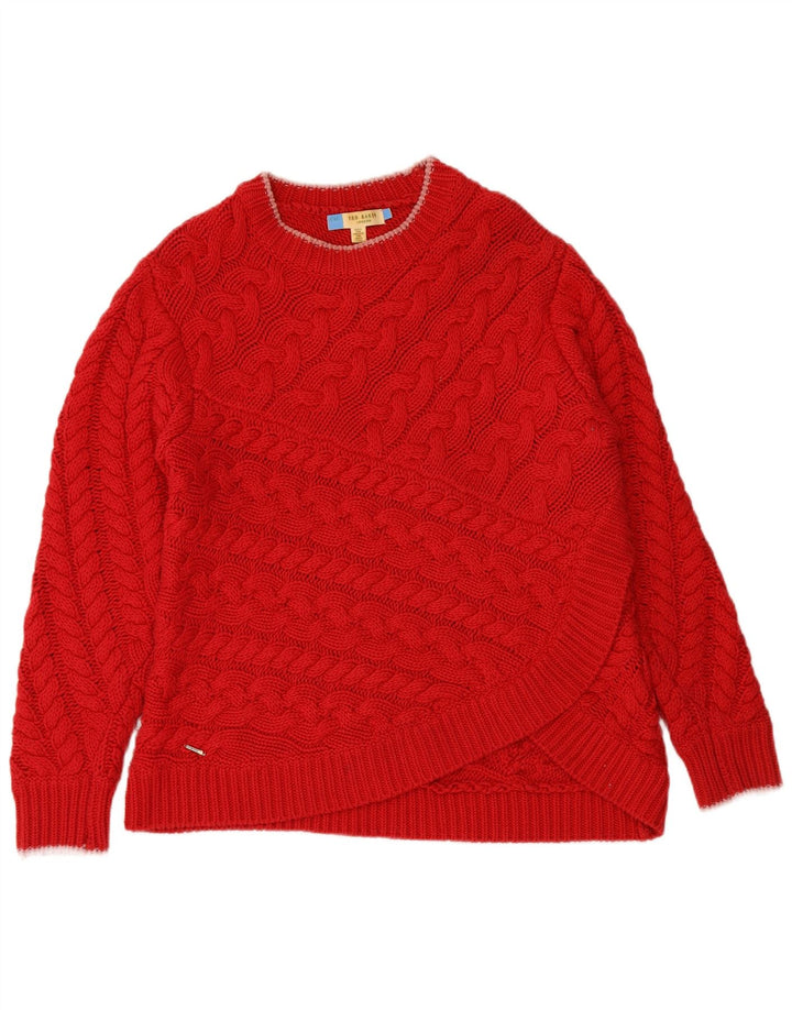 TED BAKER Womens Crew Neck Jumper Sweater Size 4 Large Red Cotton