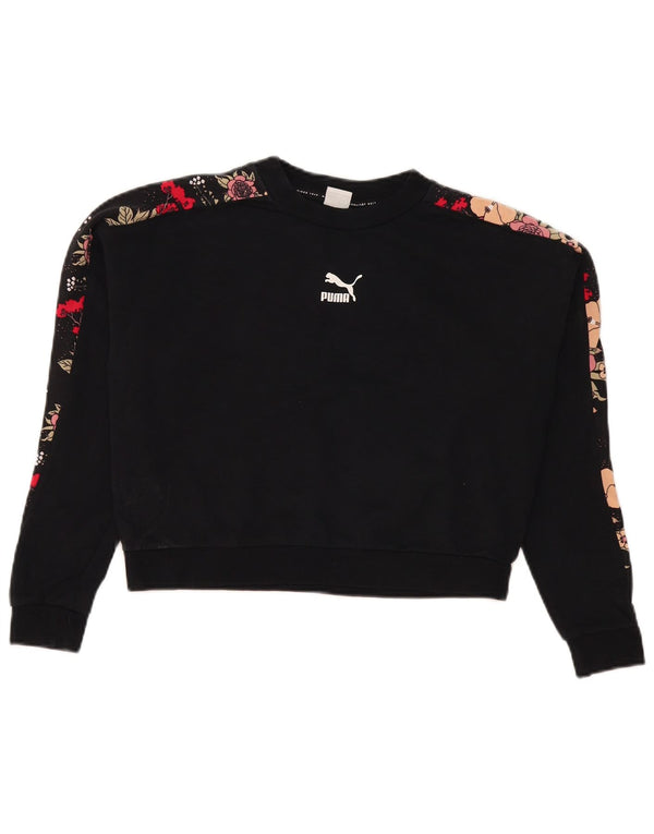 Puma Damen Crop Graphic Sweatshirt Pullover UK 14 Mittelschwarz geblümt