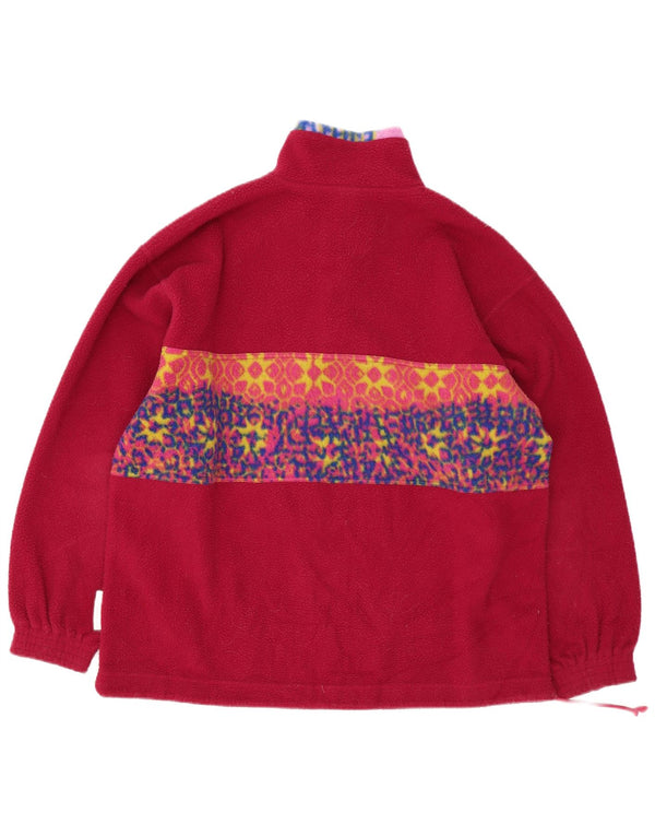 Vintage Herren-Fleecepullover mit Knopfkragen, groß, rosa, geometrisches Polyester