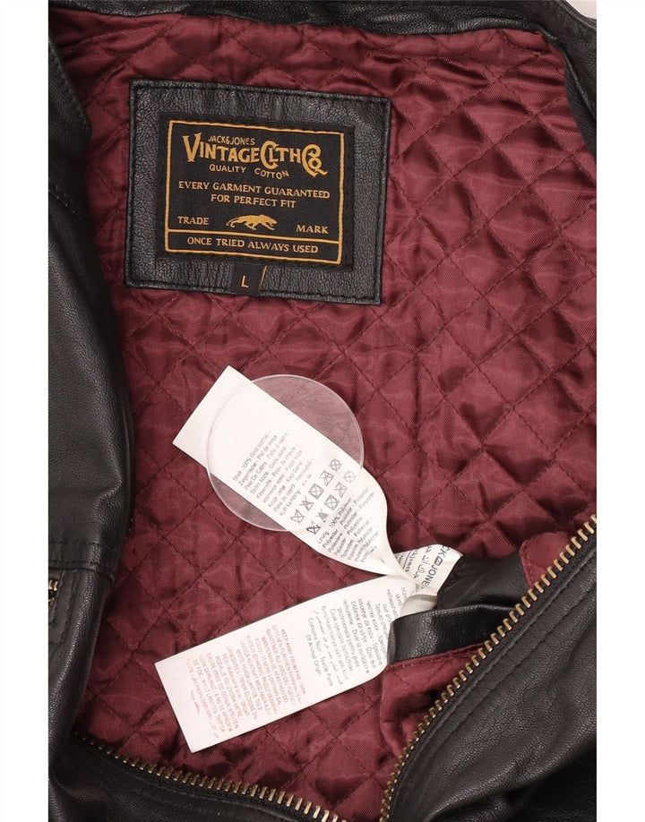 Jack & Jones Herren Lederjacke UK 40 Großes schwarzes Leder