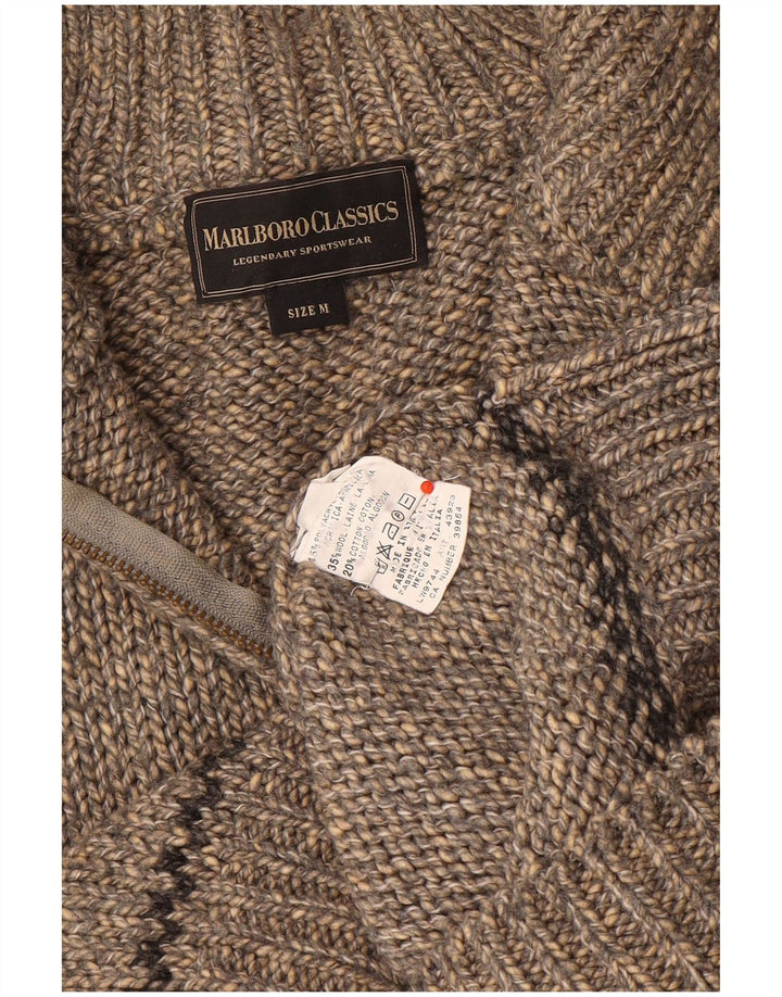 Marlboro Classics Herren-Pullover mit Reißverschluss am Hals, mittelgraue Wolle