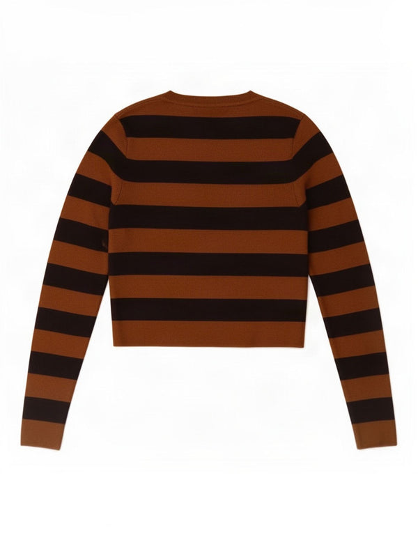Zara Damen Crop Top Langarm UK 14 Große braun gestreifte Viskose