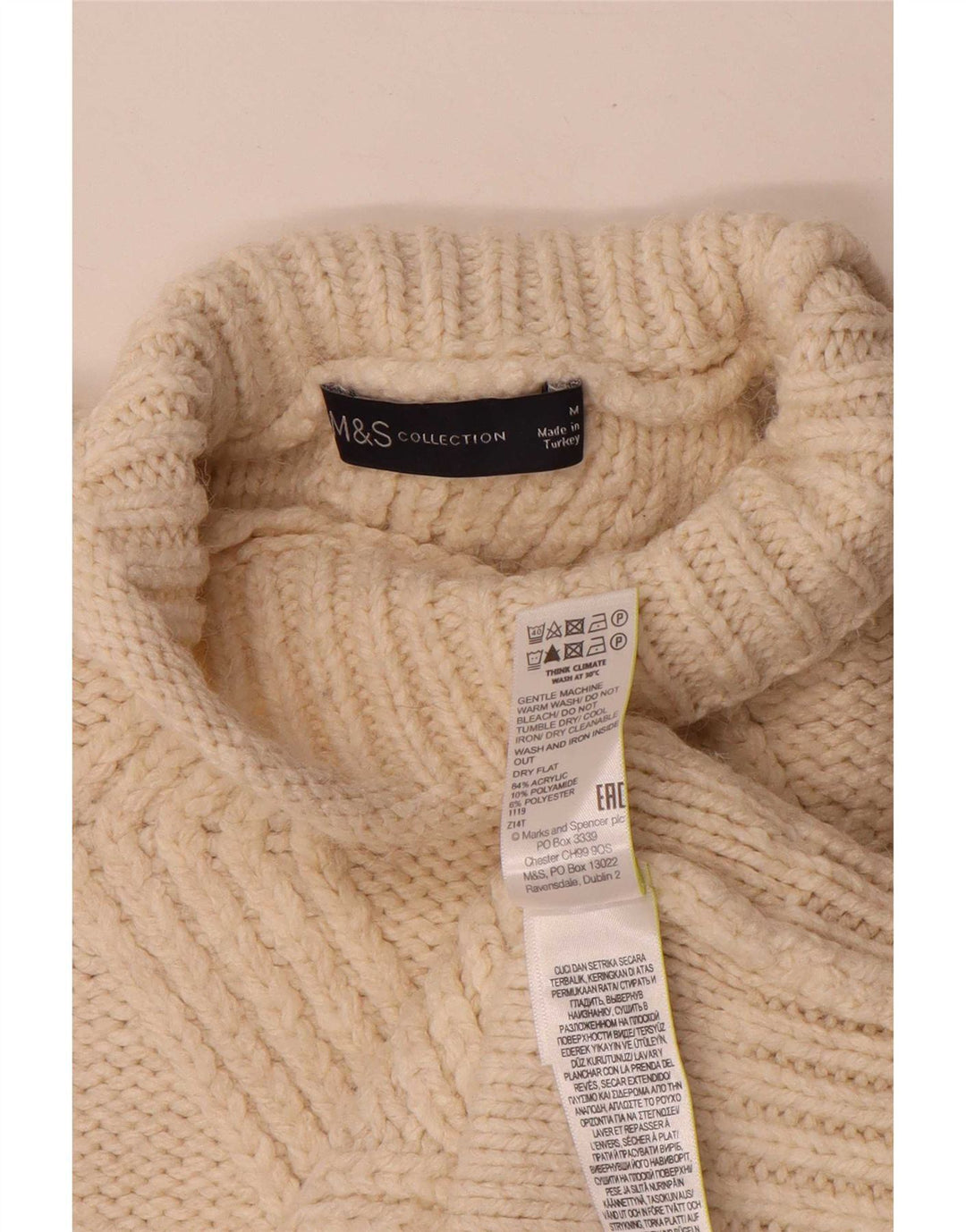 Marks & Spencer Damen-Pullover mit Rollkragen, Gr. 14, mittelgrau, gebrochenes Weiß
