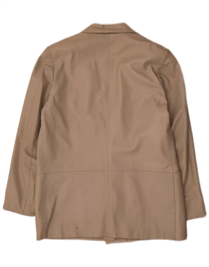 Vintage Damen 1 Knopf Leder Blazer Jacke IT 42 Medium Beige Leder