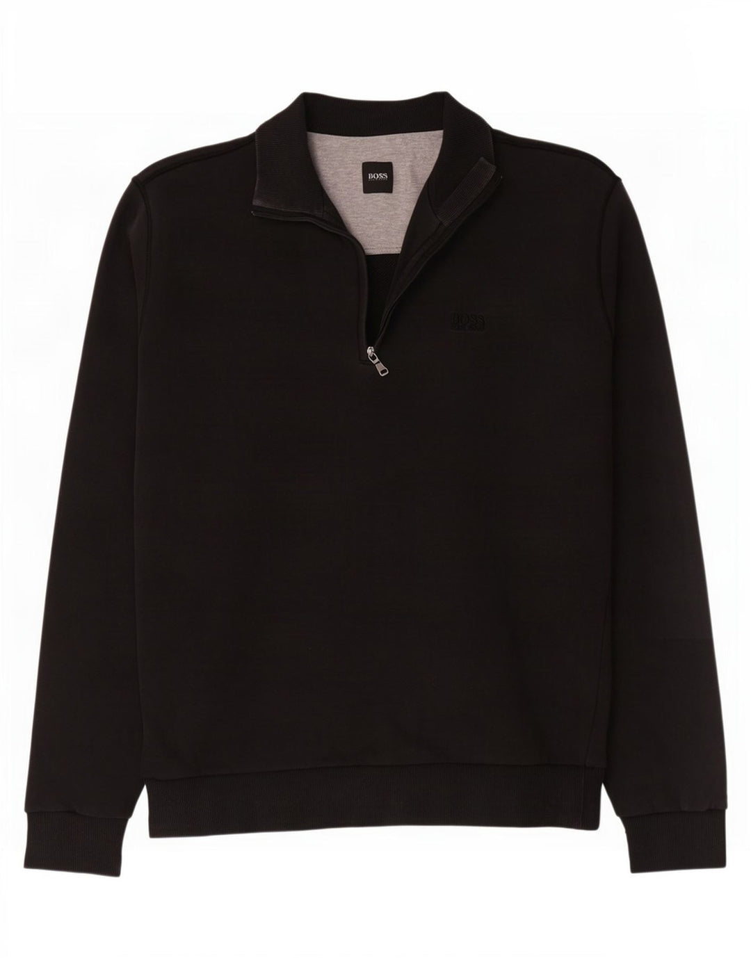 Hugo Boss Herren-Sweatshirt mit Reißverschluss am Hals, mittlere schwarze Baumwolle
