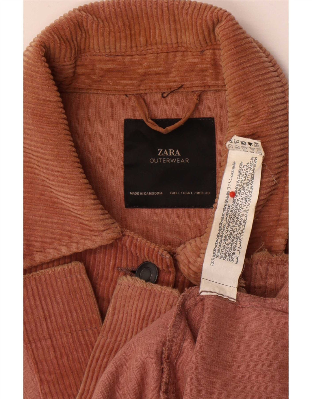 Zara Damen Übergroße Cordjacke UK 16 Große braune Baumwolle