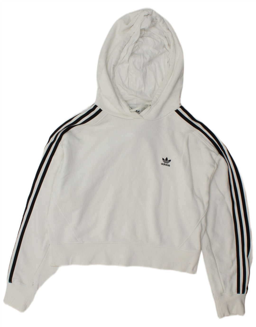 ADIDAS Damen Übergroßer Crop Hoodie Pullover UK 8 Small Weiße Baumwolle
