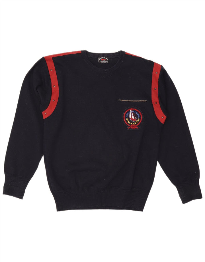 Paul & Shark Herren-Pullover mit Rundhalsausschnitt, mittlerer Marineblau-Farbblock