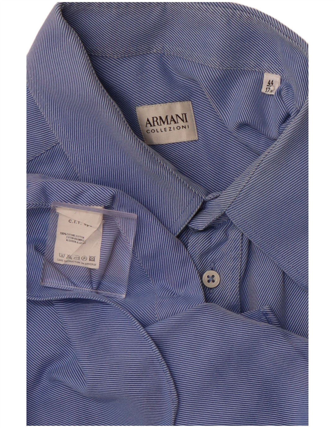 ARMANI COLLEZIONI Herrenhemd Größe 44 17 1/2 XL Blaue Nadelstreifen-Baumwolle
