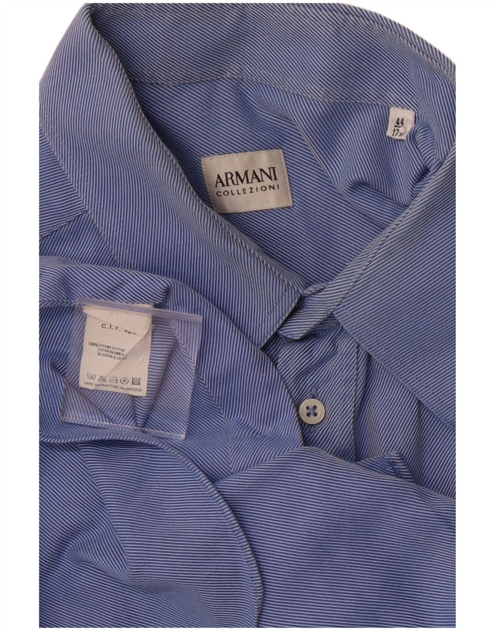 ARMANI COLLEZIONI Herrenhemd Größe 44 17 1/2 XL Blaue Nadelstreifen-Baumwolle