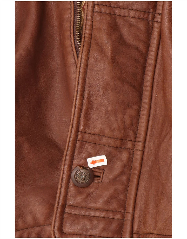 Vintage Herren Ledermantel mit Kapuze IT 54 2XL Braunes Leder