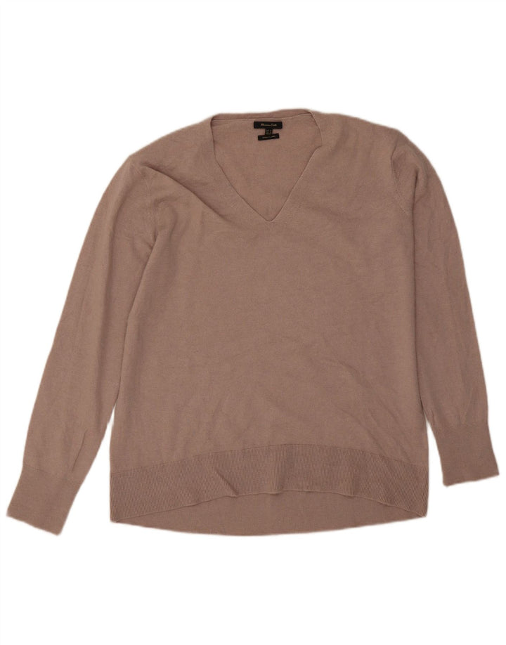 Massimo Dutti Damen-Pullover, übergroß, V-Ausschnitt, Gr. 6, XS, Grau