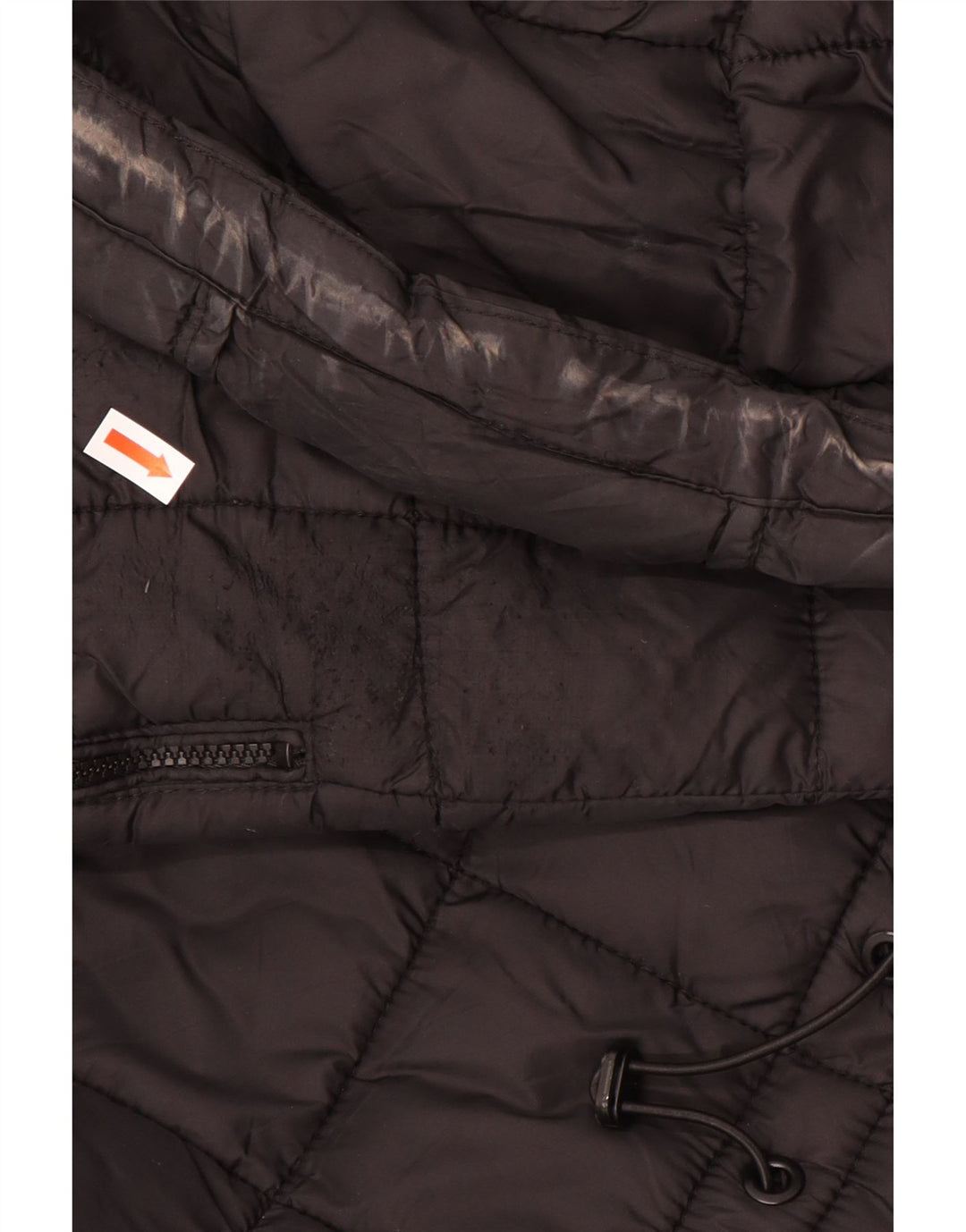 ZARA Wattierter Damenmantel mit Kapuze, UK 16, Größe L, Schwarz, Polyester