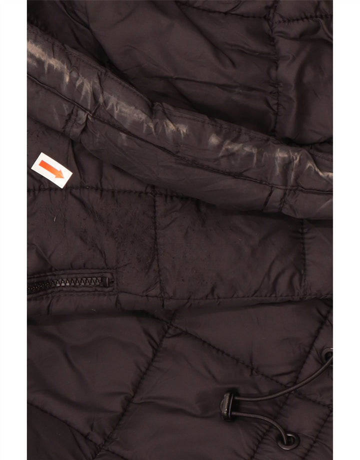 ZARA Wattierter Damenmantel mit Kapuze, UK 16, Größe L, Schwarz, Polyester