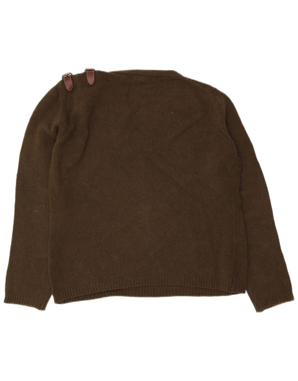Massimo Dutti Damen-Pullover mit U-Boot-Ausschnitt, UK 16, große Khaki-Wolle