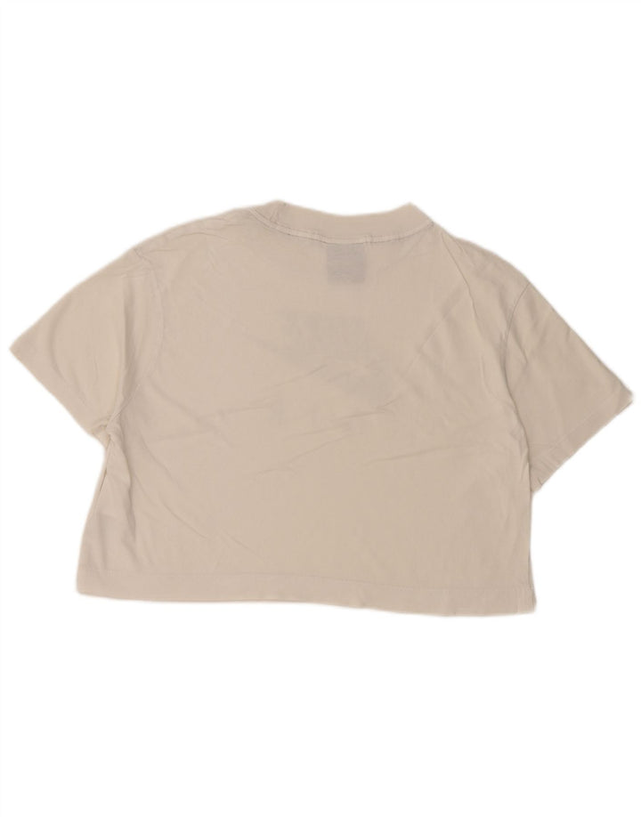 NIKE Damen Crop Oversize Graphic T-Shirt Top UK 10 Small Weiße Baumwolle