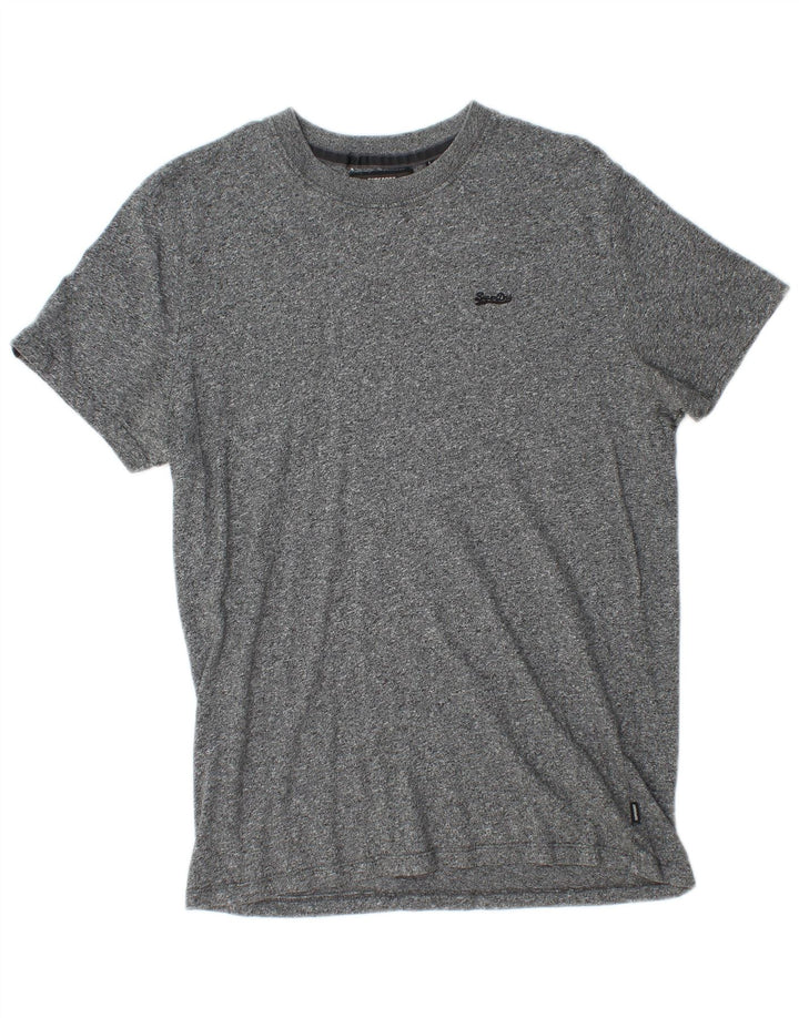 Superdry Herren T-Shirt-Oberteil aus mittelgrau gefleckter Baumwolle