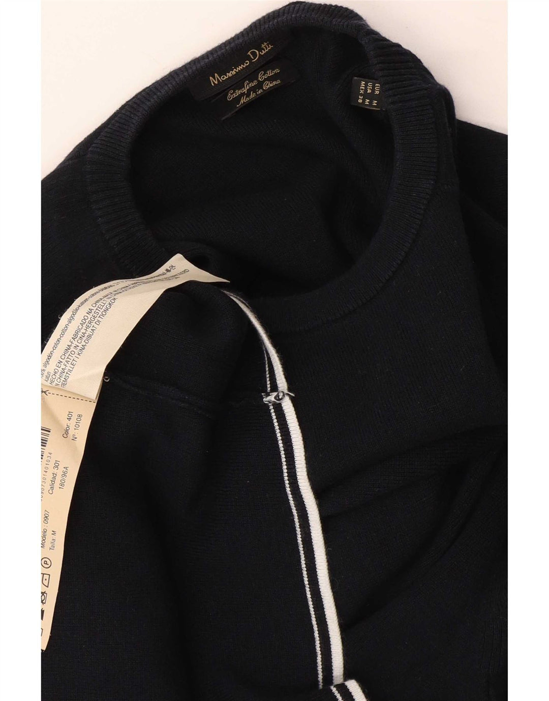 Massimo Dutti Damen-Pullover mit Rundhalsausschnitt, UK 14, mittelmarineblaue Baumwolle