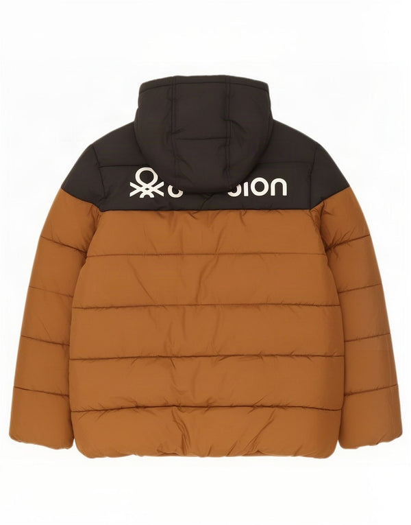 Benetton Wattierte Jungenjacke mit grafischer Kapuze, 10–11 Jahre, XL, Braun, Farbblock