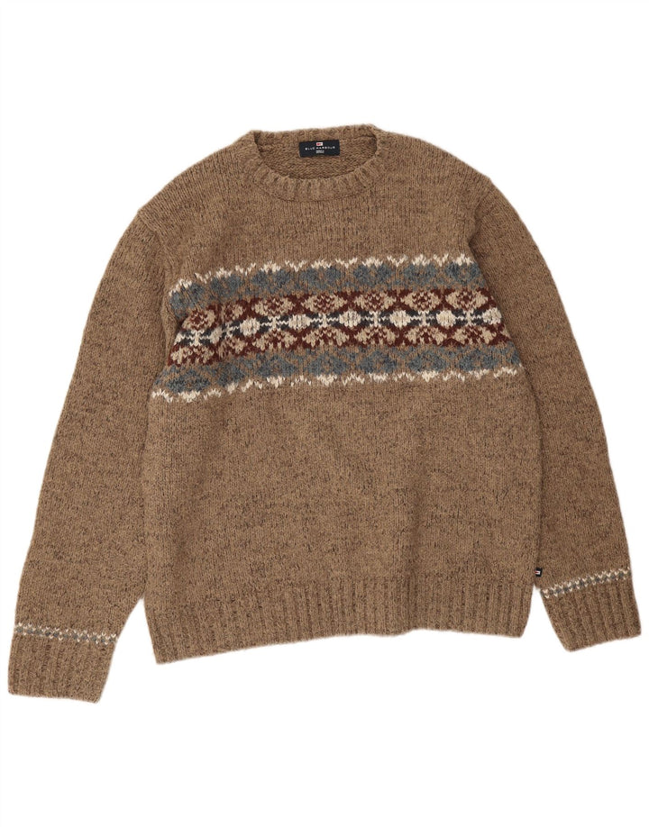 Marks & Spencer Herren Blauer Harbor-Pullover mit Rundhalsausschnitt, Größe L, Braun