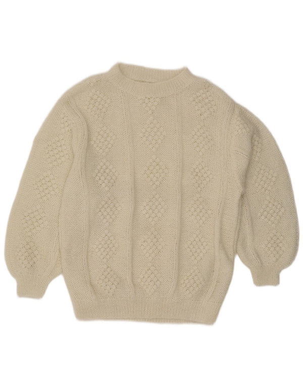 Vintage Damen Rundhalspullover Pullover UK 20 2XL Weiß Acryl
