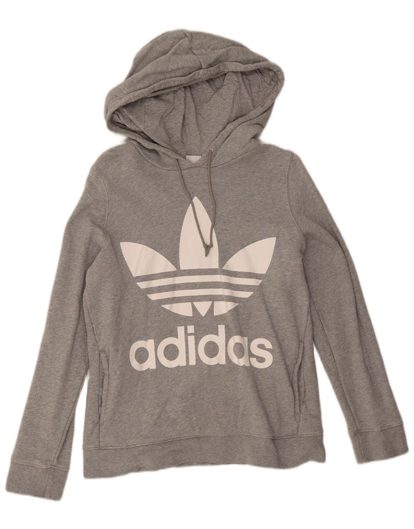 Adidas Womens Graphic Hoodie Jumper UK 12 Medium  Grey Flecked Cotton