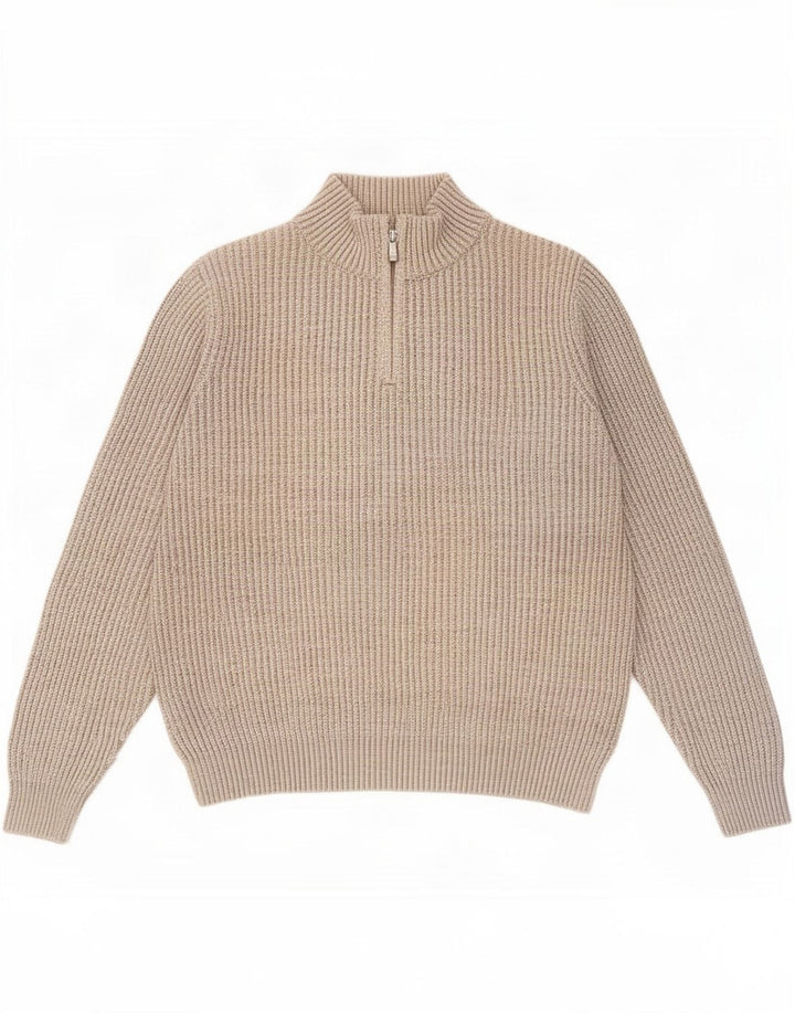 Marks & Spencer Herren Blauer Harbor-Pullover mit Reißverschluss am Hals Mittelbeige
