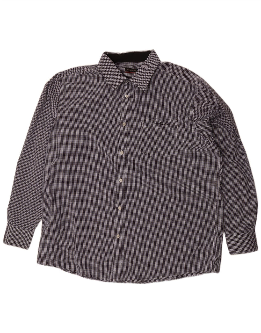 PIERRE CARDIN Herrenhemd 4XL Marineblaues Gingham-Polyester