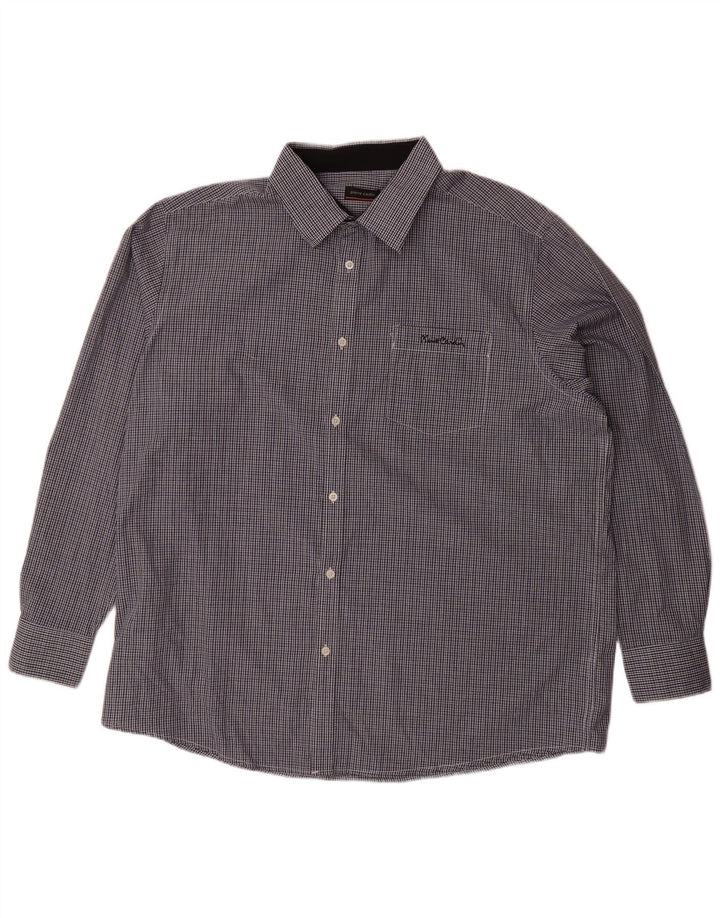 PIERRE CARDIN Herrenhemd 4XL Marineblaues Gingham-Polyester