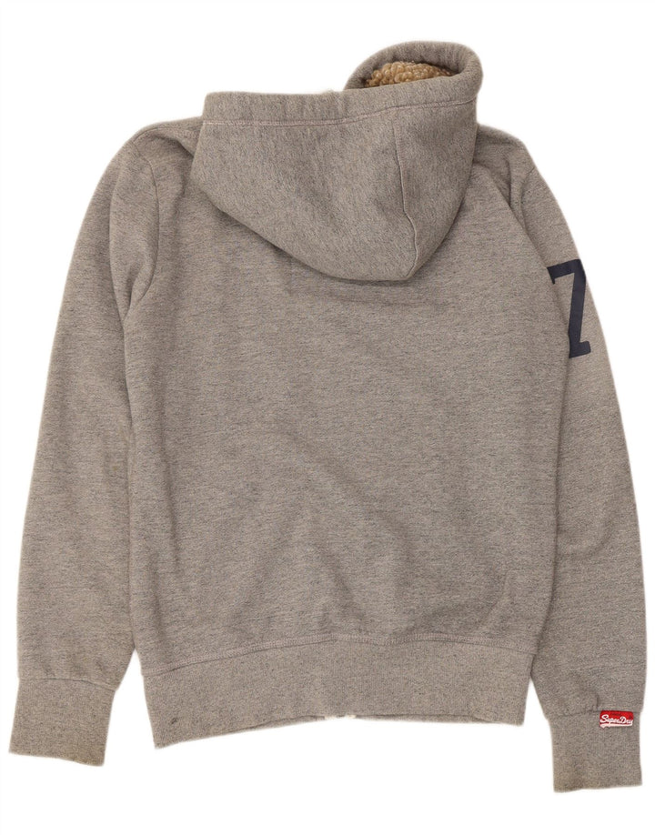 Superdry Herren-Kapuzenpullover mit grafischem Reißverschluss, groß, aus grauer Baumwolle