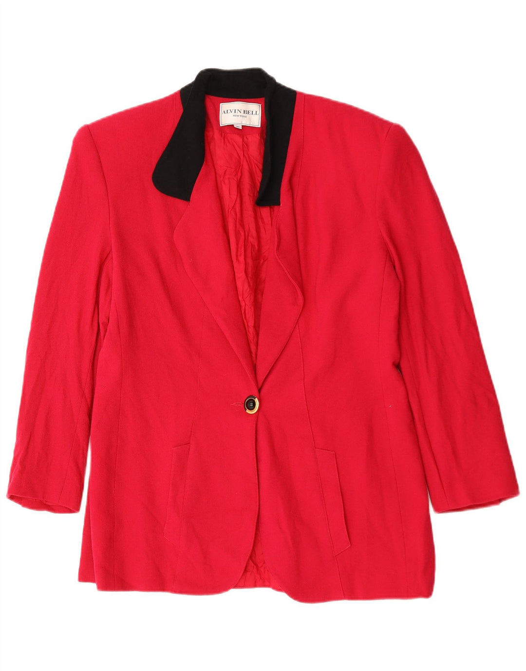 Alvin Bell Damen-Blazerjacke mit 1 Knopf, UK 16, große rote Colourblock-Wolle