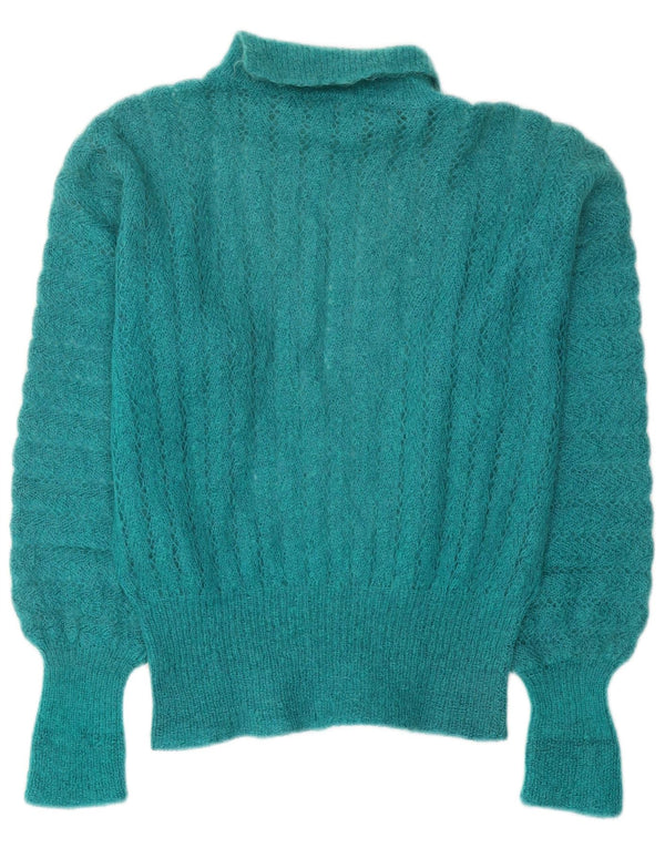 Vintage Damen Rollkragenpullover Pullover UK 14 Medium Türkis