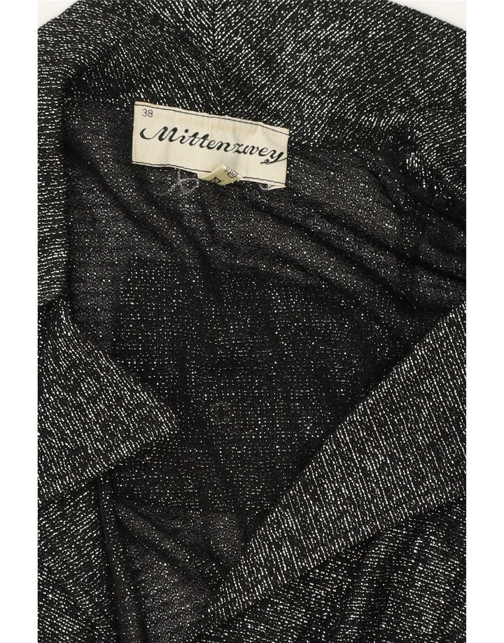 Vintage Damen Wickelbluse EU 38 Medium Schwarz gefleckt