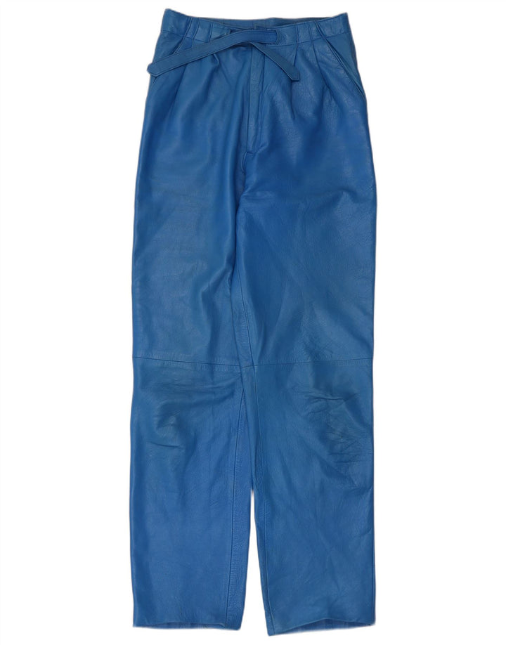Vintage Damen Lederhose mit Klammern IT 44 Medium W26 L30 Blau