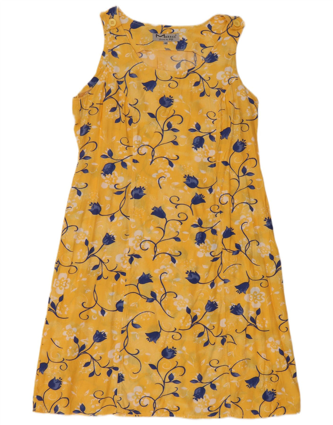 Vintage Damen Ärmelloses Basic Kleid EU 40 Mittelgelb geblümt