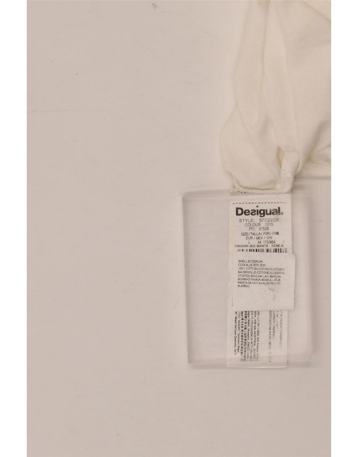 DESIGUAL Womens Graphic Shirt UK 16 Große weiße Blumenbaumwolle