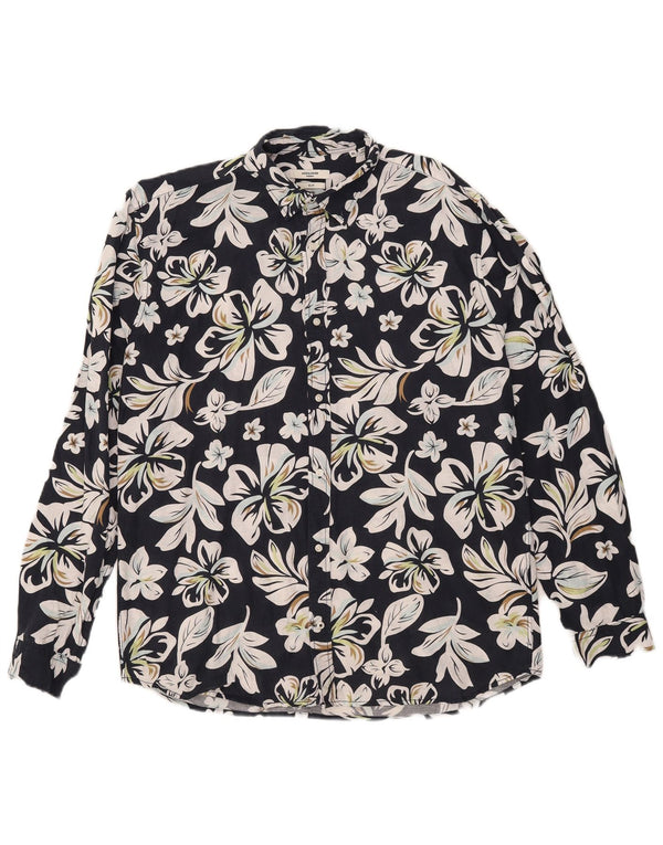 JACK & JONES Herren-Slim-Fit-Hemd XL aus marineblauer Baumwolle mit Blumenmuster